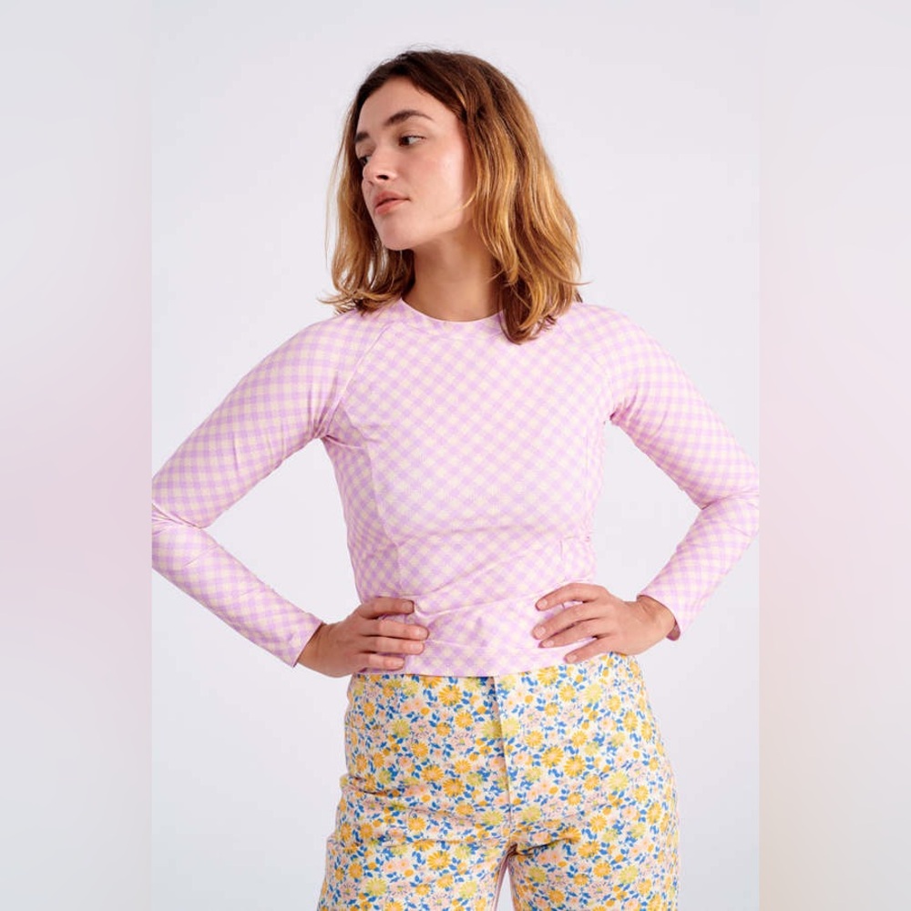 No.6 Hiro Rash Guard in Lilac Gingham